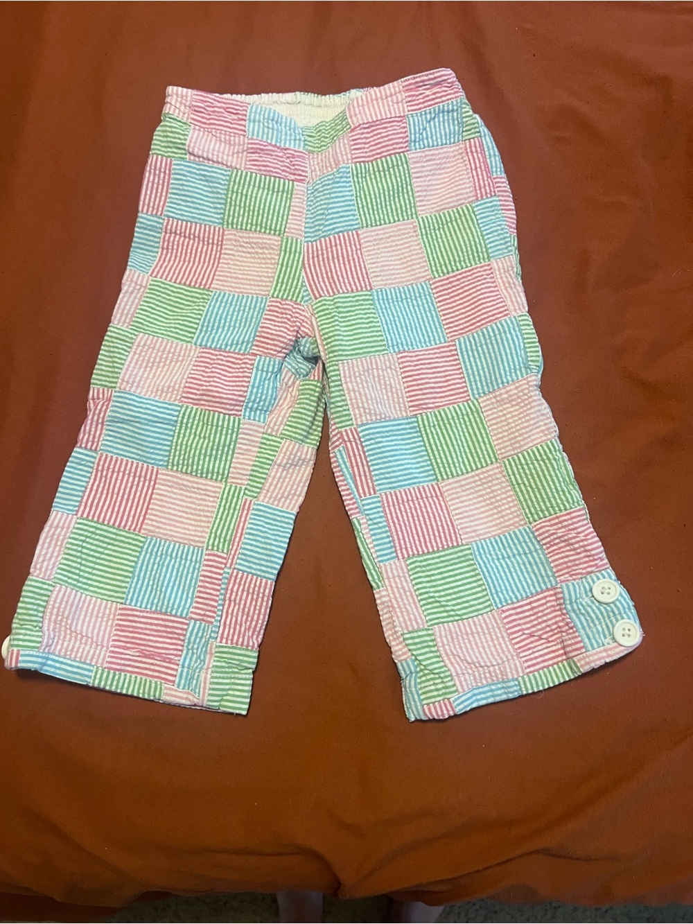 Gymboree Pink, Green & Blue Patchwork Seersucker Pants